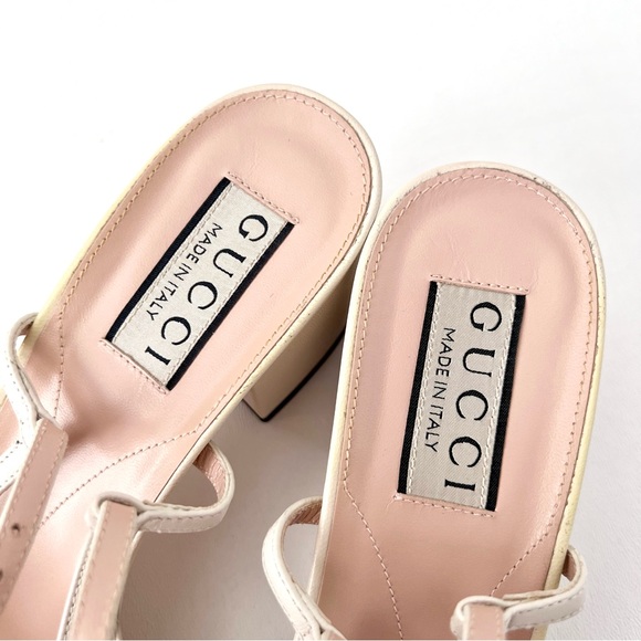 GUCCI || Lady Horsebit White Leather Slingback Closed Toe Block Heel Pumps 7.5 - Picture 5 of 14